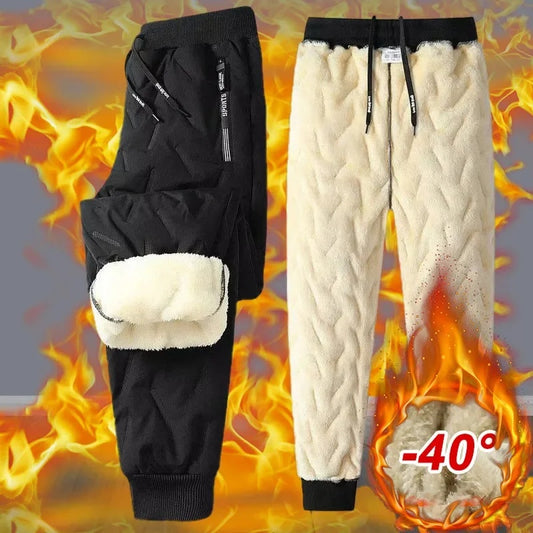 Winter Sweatwear Men Plush Thick Fleece Sweatpant Lambswool Thermal Trousers Casual Pants Waterproof Windproof Warm Cotton Pants - VogueDarzi