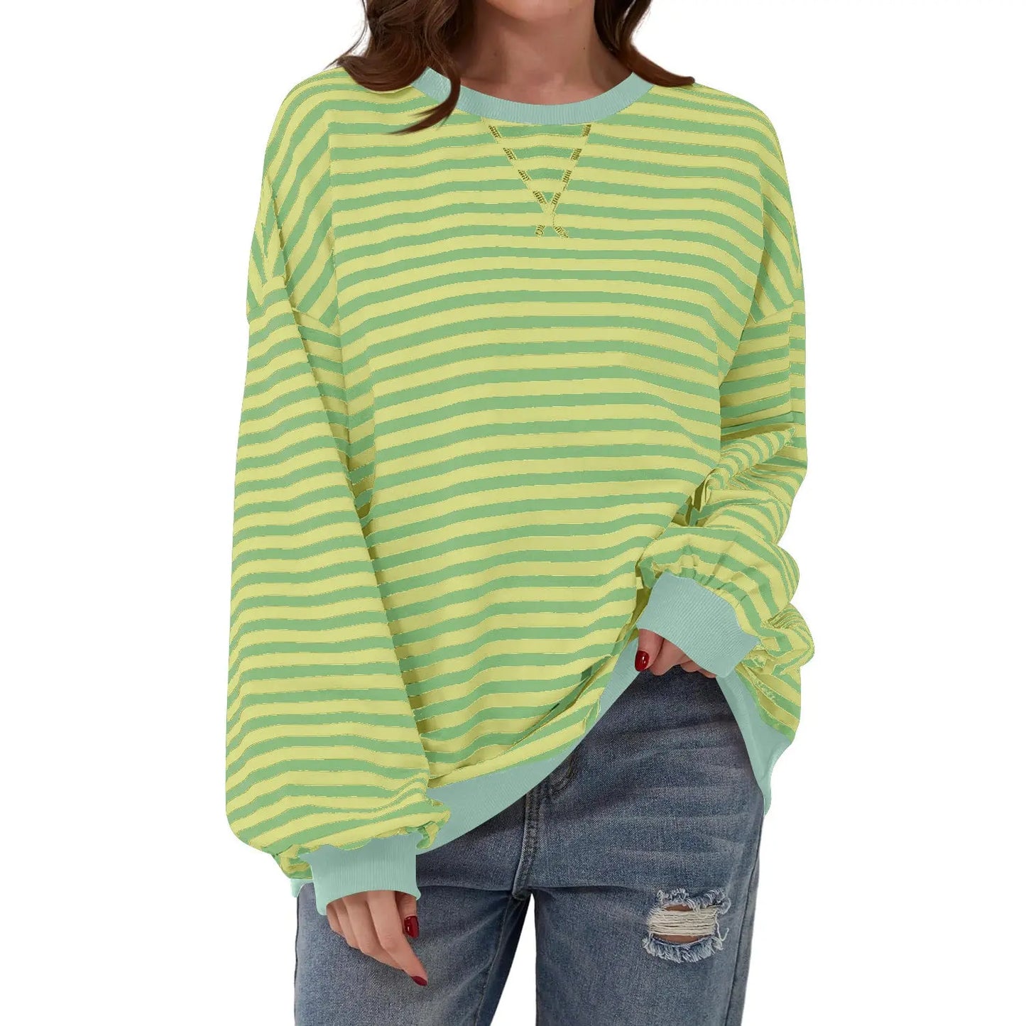 Loose Striped Long Sleeve T-shirt Casual Pullover Sweater For Womens Clothing - VogueDarzi