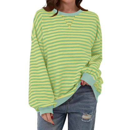 Loose Striped Long Sleeve T-shirt Casual Pullover Sweater For Womens Clothing - VogueDarzi