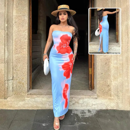 Slim Slit Tube Long Dress Summer Sexy Pint Party Beach Dresses Women's Clothing VogueDarzi