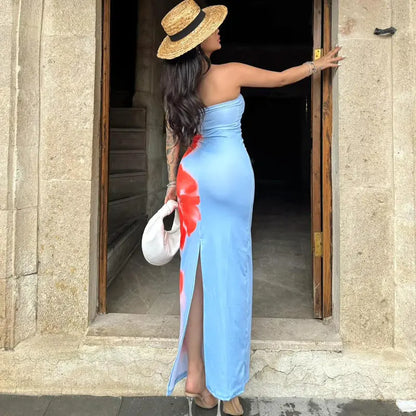 Slim Slit Tube Long Dress Summer Sexy Pint Party Beach Dresses Women's Clothing VogueDarzi