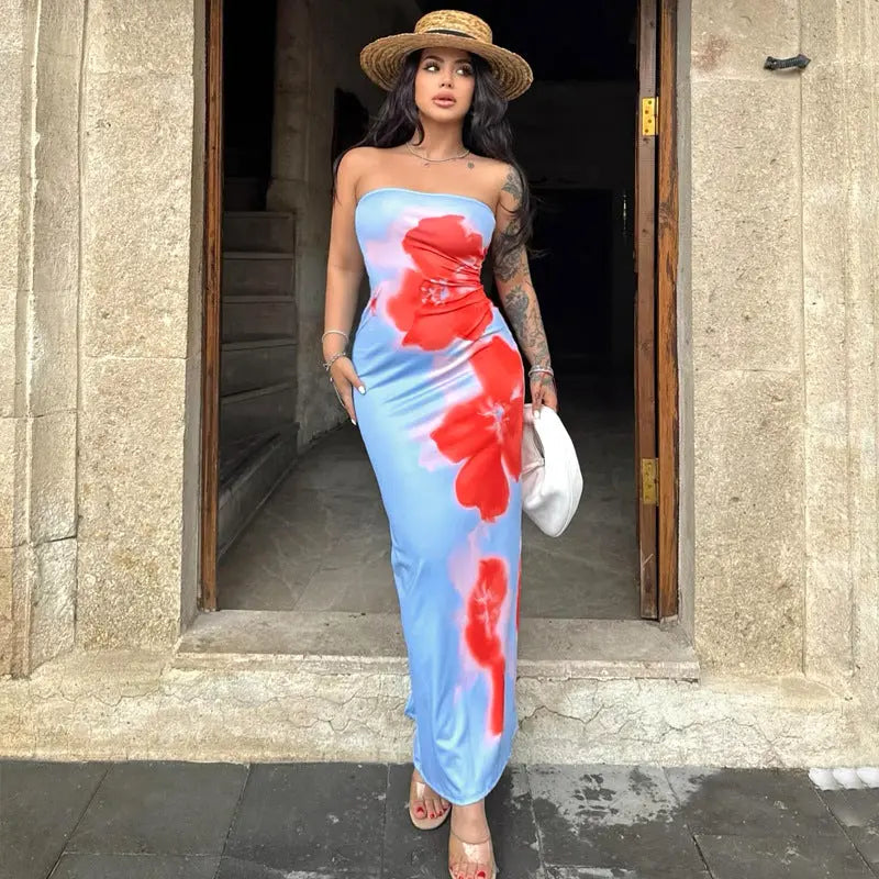 Slim Slit Tube Long Dress Summer Sexy Pint Party Beach Dresses Women's Clothing VogueDarzi