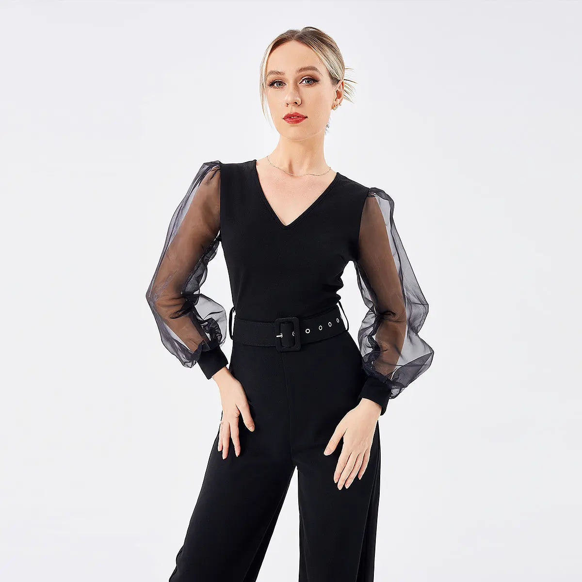 Women's Long Sleeve Patchwork Jumpsuit - VogueDarzi