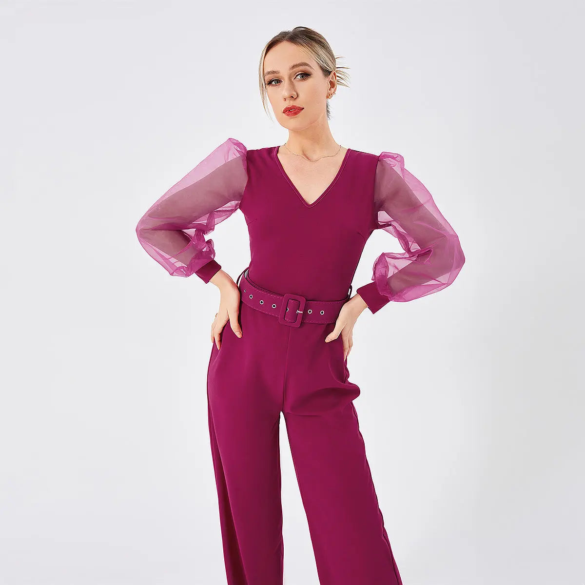 Women's Long Sleeve Patchwork Jumpsuit - VogueDarzi