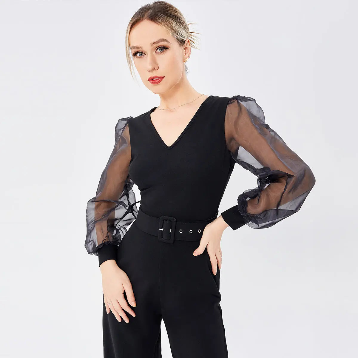 Women's Long Sleeve Patchwork Jumpsuit - VogueDarzi