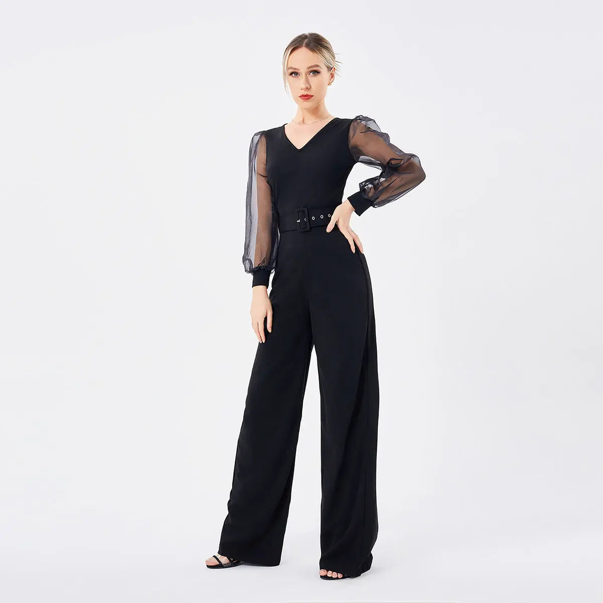 Women's Long Sleeve Patchwork Jumpsuit - VogueDarzi