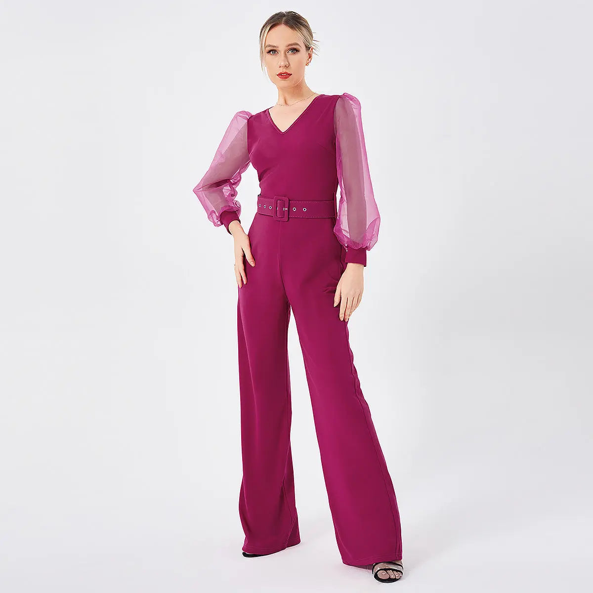 Women's Long Sleeve Patchwork Jumpsuit - VogueDarzi