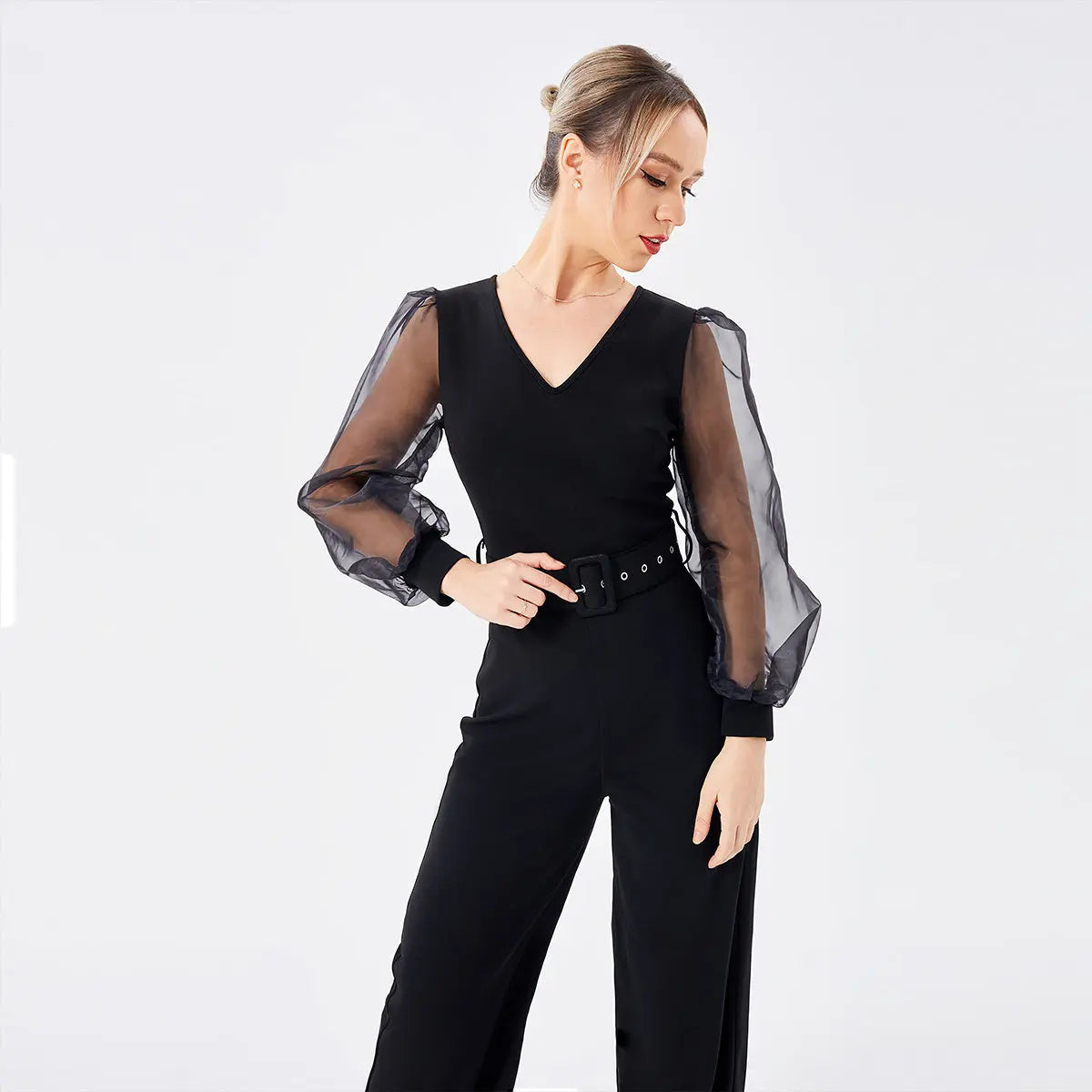 Women's Long Sleeve Patchwork Jumpsuit - VogueDarzi
